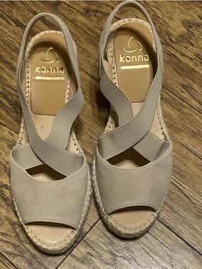 kanna Neutral Beige Suede Espadrille Wedge Sandals
